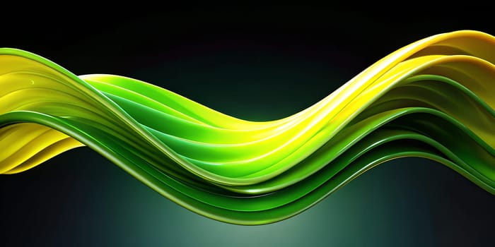 Curved lines in shades of green and yellow flow gracefully, evoking a sense of motion and energy in a visually striking abstract design.