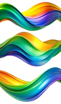 Vibrant waves of color intertwine in an abstract design, showcasing rich hues of green, yellow, blue, and orange in a dynamic, fluid arrangement.