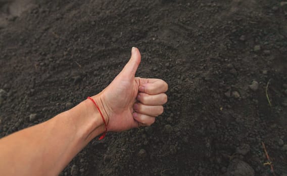 Man holding soil in his hands. Selective focus. Nature.