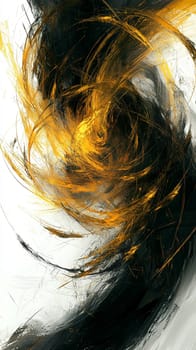 Digital abstract art piece with a circular motion of black and gold lines over a white background, evoking a vortex of energy
