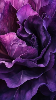 Close-up of purple cabbage leaves with intricate details, abstract nature concept.