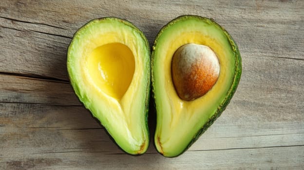 Sliced avocado on wooden background, healthy eating and nutrition concept.
