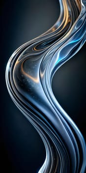 Curved glass shapes twist elegantly, reflecting subtle colors and light against a dark background, creating an enchanting visual contrast and depth.