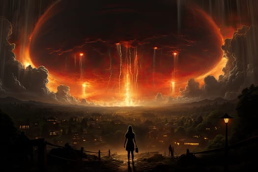 Post-apocalyptic city illustration deselant town background. AI Generative