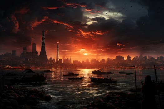 Post-apocalyptic city illustration deselant town background. AI Generative