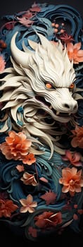 Japanese dragon, in the style of detailed multi-layered compositions, colorful wood carvings, intricate floral arrangements, close-up, colorful bright bookmark. ai generative art