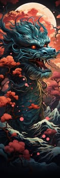 Japanese dragon, cartoon illustration, close-up, colorful bright bookmark. ai generative art