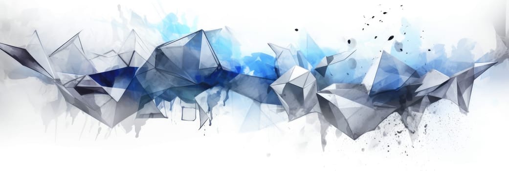 Abstract watercolor artwork mixed with buzzy geometric shapes for background of social media banner generative AI image