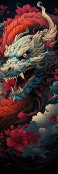 Japanese dragon, cartoon illustration, close-up, colorful bright bookmark. ai generative art