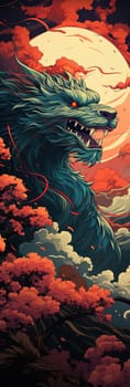 Japanese dragon, cartoon illustration, close-up, colorful bright bookmark. ai generative art