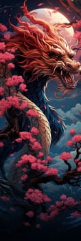 Japanese dragon, cartoon illustration, close-up, colorful bright bookmark. ai generative art