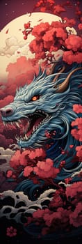 Japanese dragon, cartoon illustration, close-up, colorful bright bookmark. ai generative art