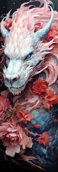 Japanese dragon, watercolor illustration, close-up, colorful bright bookmark. ai generative art