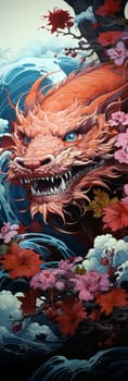 Japanese dragon, cartoon illustration, close-up, colorful bright bookmark. ai generative art