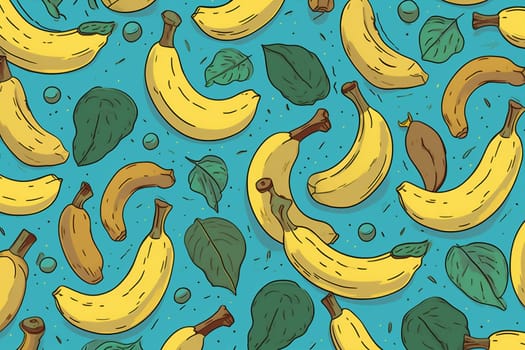 vegan fresh art illustration isolated object ingredient yellow banana exotic many blue fruit summer food pattern trendy organic background sweet palm. Generative AI.