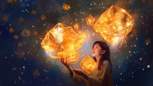 cosmic man nature star love beautiful dream night sky child lantern space starry festival fantasy astronomy landscape bright kid science. Generative AI.