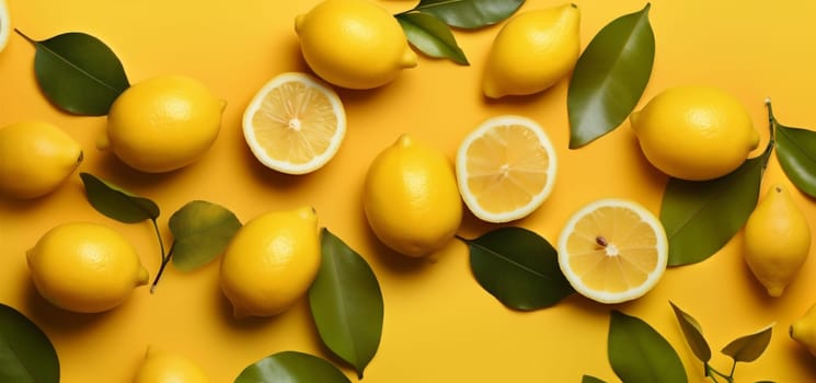 natural healthy background creative isolated juicy fruit fresh lemon flat citric food group summer slice sweet freshness yellow citrus top vitamin. Generative AI.