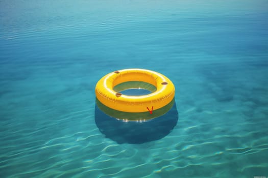 rubber vacation water summer pool circle float preserver sunlight children security hotel toy rescue sun color ring yellow party resort. Generative AI.