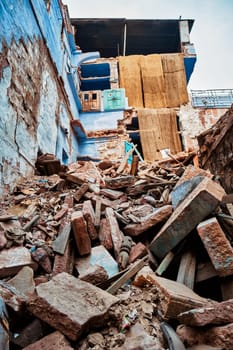 Demolished house ruins in Jodhpur, Rajasthan, India