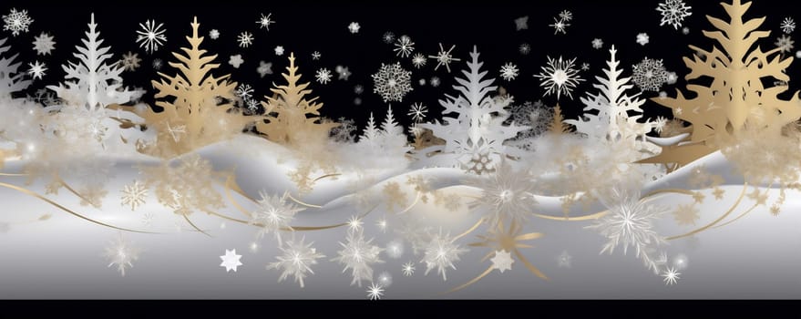 snow light bokeh sparkle holiday christmas gold abstract white golden seasonal decoration shiny snowflake background space shine winter card glitter celebration. Generative AI.