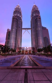 KUALA LUMPUR, MALAYSIA - MAY 5: Petronas Twin Towers in twilight on May 5, 2011 in Kuala Lumpur. They were the tallest building in the world 1998-2004 and remain the tallest twin building