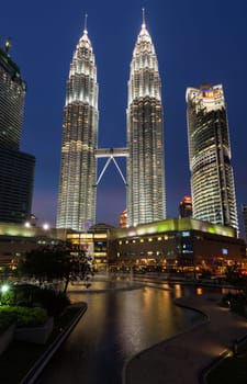 KUALA LUMPUR, MALAYSIA - MAY 5: Petronas Twin Towers in twilight on May 5, 2011 in Kuala Lumpur. They were the tallest building in the world 1998-2004 and remain the tallest twin building