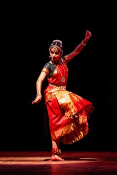 CHENNAI, INDIA - SEPTEMBER 28, 2009: Bharata Natyam dance performed by female exponent on September 28, 2009 in Chennai, India. Bharatanatyam is a classical Indian dance form originating in Tamil Nadu state