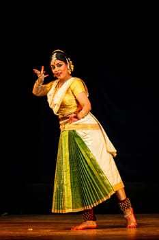CHENNAI, INDIA - AUGUST 31, 2009: Bharata Natyam (Bharatanatyam - classical Indian dance) performance on August 31, 2009 in Chennai, Tamil Nadu, India. Exponent plays Draupadi character of Mahabharata epic