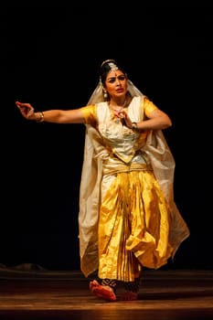 CHENNAI, INDIA - AUGUST 31, 2009: Bharata Natyam (Bharatanatyam - classical Indian dance) performance on August 31, 2009 in Chennai, Tamil Nadu, India. Exponent plays Draupadi character of Mahabharata epic