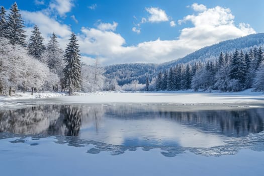 Mountain lake in early spring, thaw, drifting ice. High quality photo