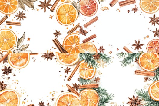 Orange, anise and cinnamon on a white background. High quality photo