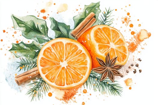 Orange, anise and cinnamon on a white background. High quality photo