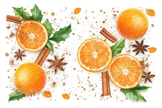 Orange, anise and cinnamon on a white background. High quality photo