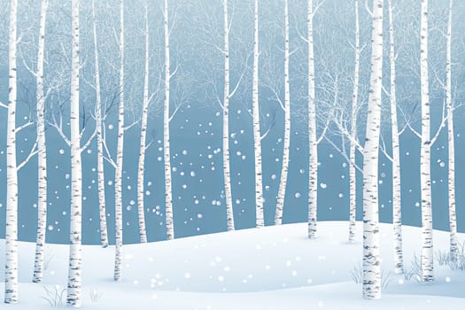 Image of birch forest in winter on blue background. High quality photo