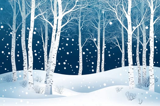Image of birch forest in winter on blue background. High quality photo