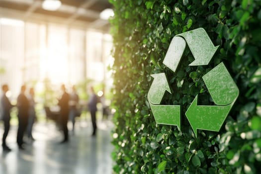 Symbols of ecology against the background of greenery in the office, where issues of greening the metropolis, recycling of waste, and problems of environmental pollution are being addressed. High quality photo