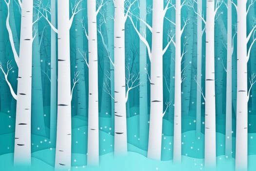Image of birch forest in winter on blue background. High quality photo