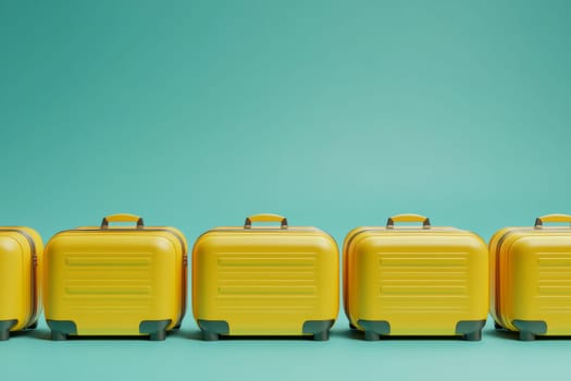 Many bright yellow suitcases on an isolated background. High quality photo