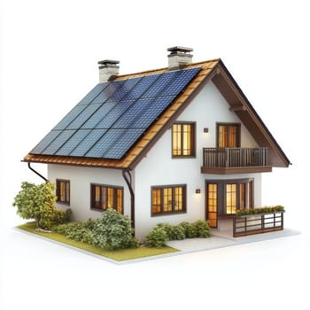 Model of a house with solar panels installed on the roof. Concept of alternative energy production. High quality photo