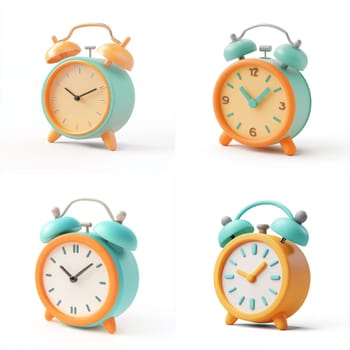 Bright alarm clock on isolated white background. High quality photo