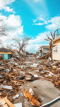Splintered wood and debris cover the ground where homes and businesses once stood