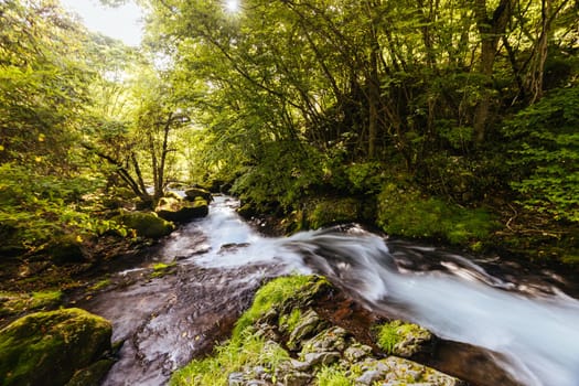 The magnificent Tateshina Otaki Falls on the famous Venus Line road, famous as a scenic driving route in Japan