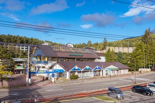 SHIRAKABA LAKE, JAPAN - SEPT 17, 2024: The township of Shirakaba Lake on a warm autumn afternoon on the famous Venus Line road, famous as a scenic driving route in Japan