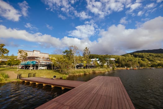 SHIRAKABA LAKE, JAPAN - SEPT 17, 2024: The township of Shirakaba Lake on a warm autumn afternoon on the famous Venus Line road, famous as a scenic driving route in Japan