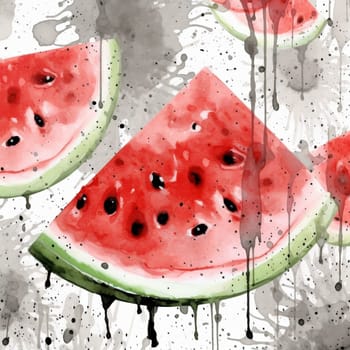 Watercolor image of juicy watermelon.