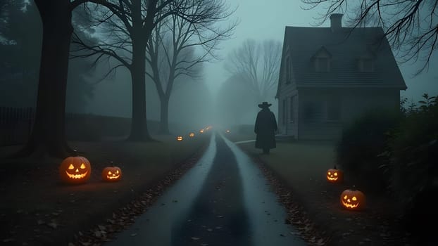 halloween pumpkins in the garden, generative ai. High quality photo