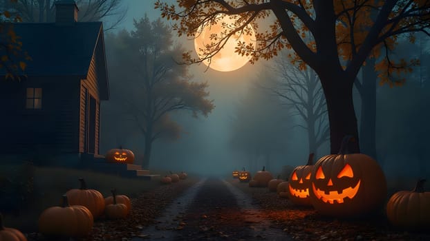 halloween pumpkins in the garden, generative ai. High quality photo