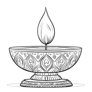 A detailed black and white illustration of a candle with an ornate bowl and stand.