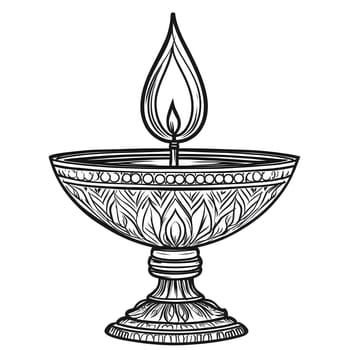 A detailed black and white drawing of an ornate candle holder with a single flame, representing light, faith, and hope.