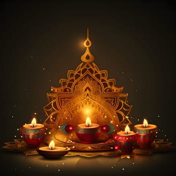 A digital illustration depicting the festival of Diwali with a golden mandala and diyas, symbolizing the joy, light, and hope of the celebration.